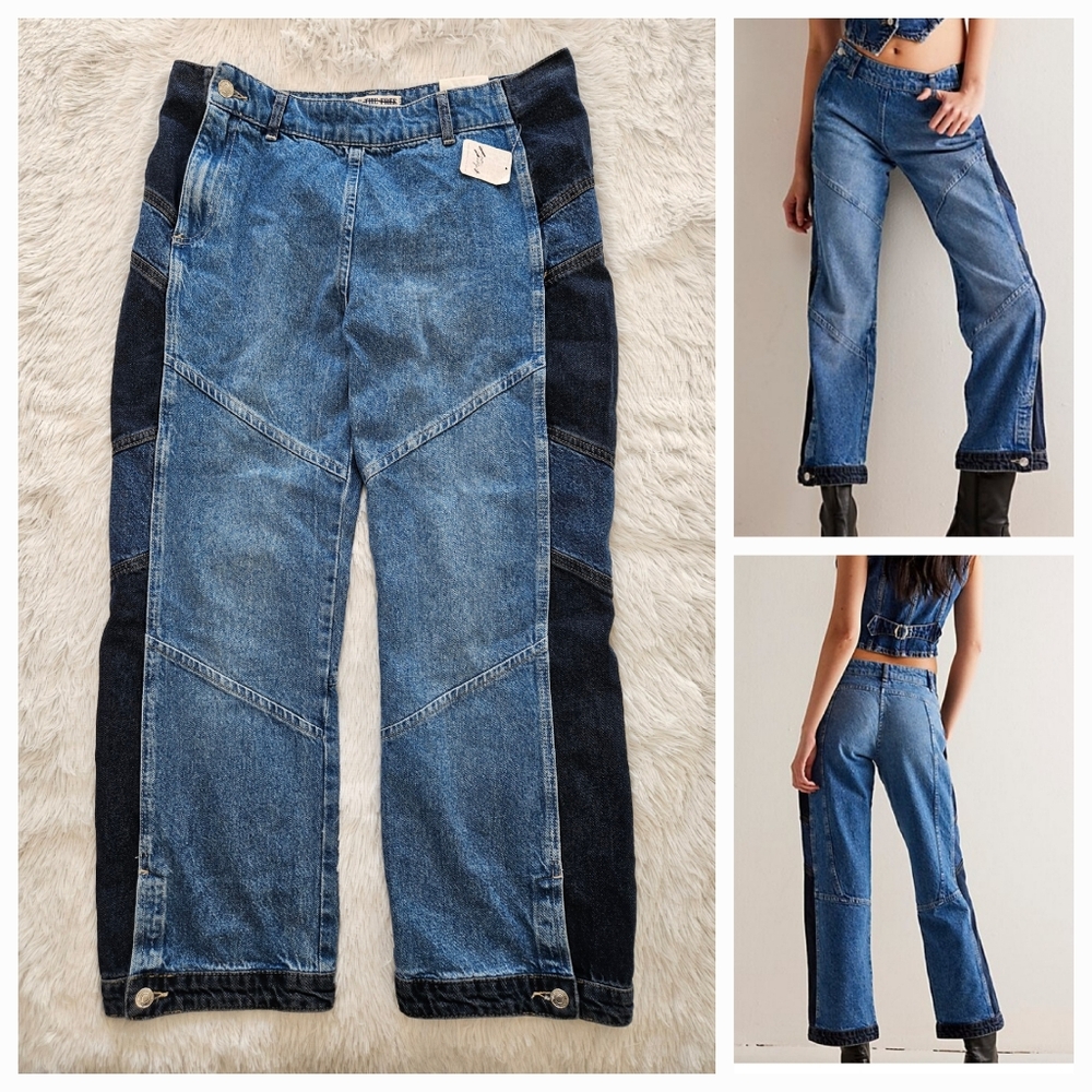 Free People We The Free Moonlit Moto Slim Bootcut Jeans Darkside NWT